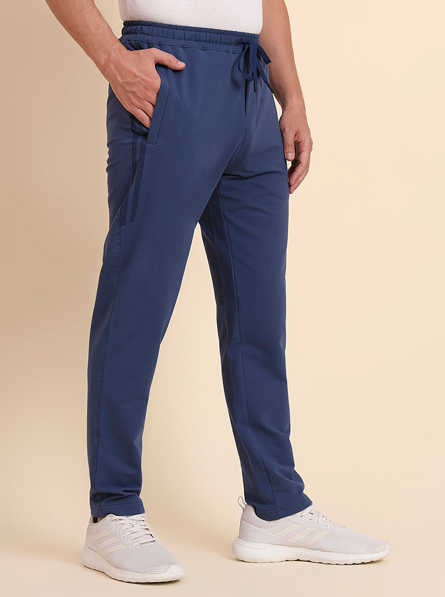 Navy Blue Solid Slim Fit Track Pant | JadeBlue