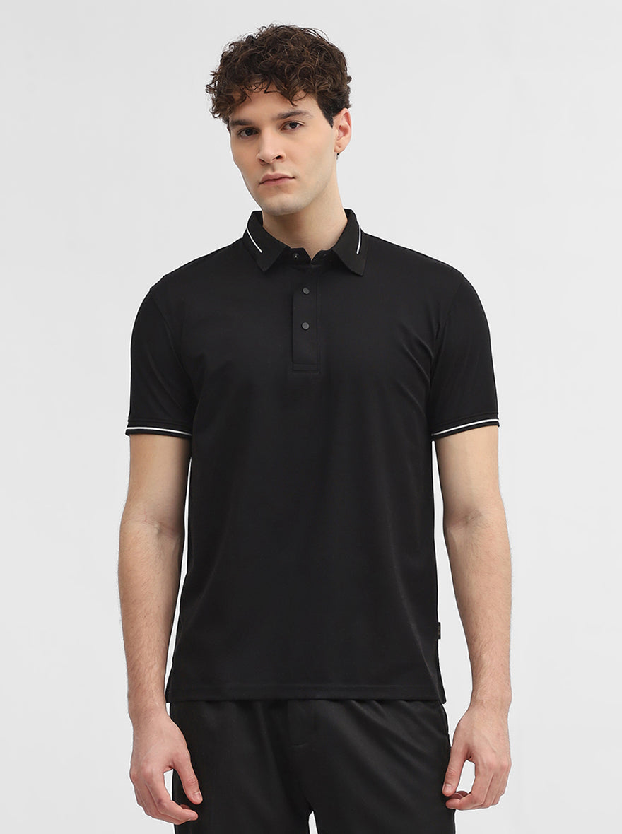 Black Solid Slim Fit Polo T-Shirt | JadeBlue