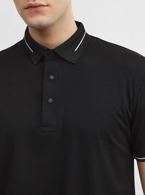 Black Solid Slim Fit Polo T-Shirt | JadeBlue