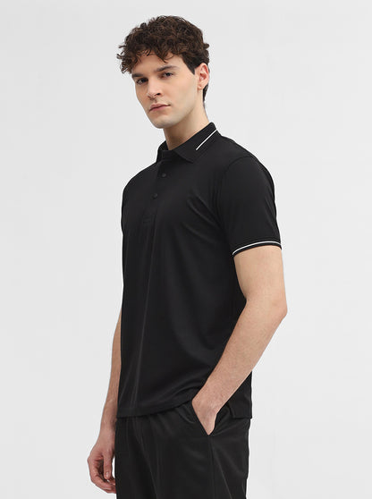 Black Solid Slim Fit Polo T-Shirt | JadeBlue