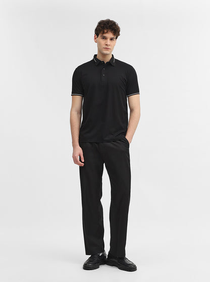 Black Solid Slim Fit Polo T-Shirt | JadeBlue