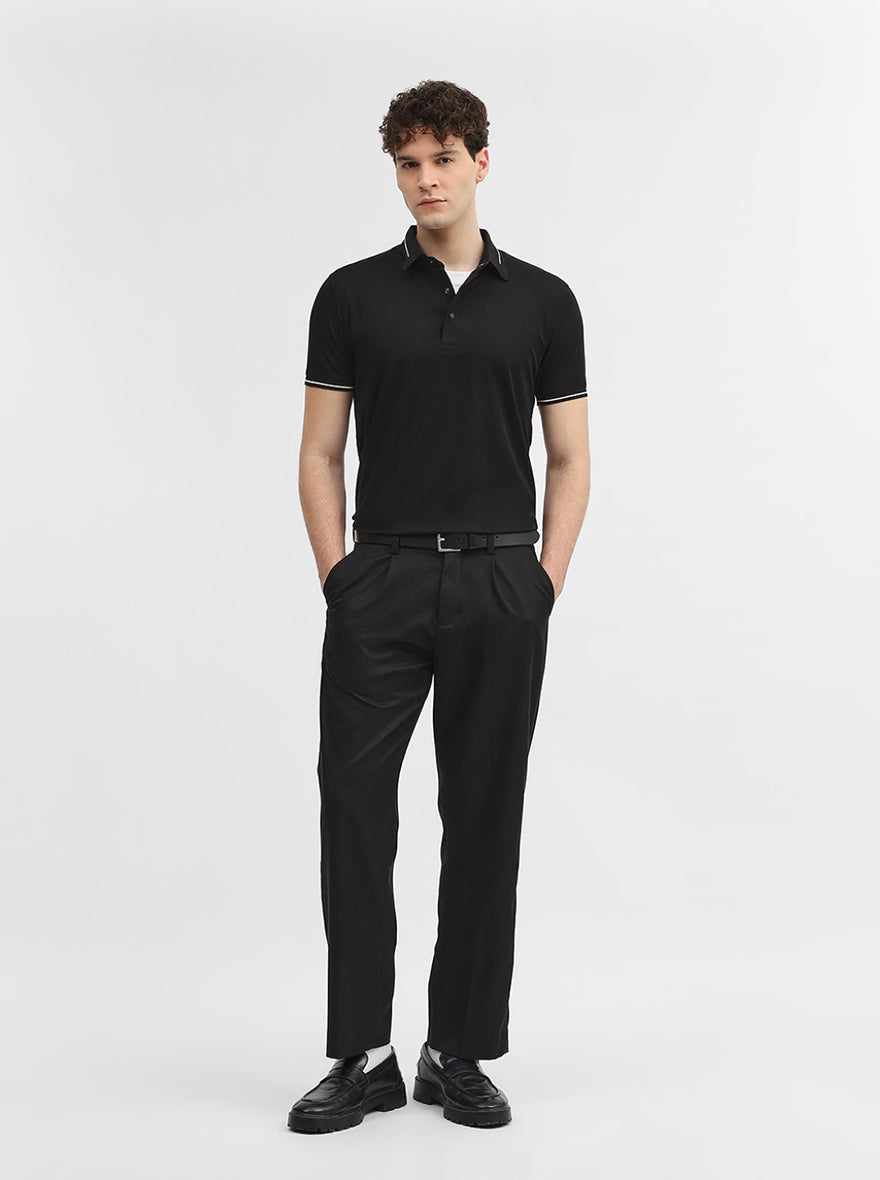 Black Solid Slim Fit Polo T-Shirt | JadeBlue
