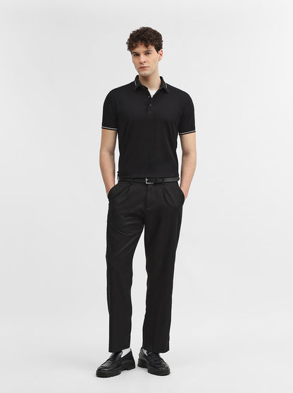 Black Solid Slim Fit Polo T-Shirt | JadeBlue
