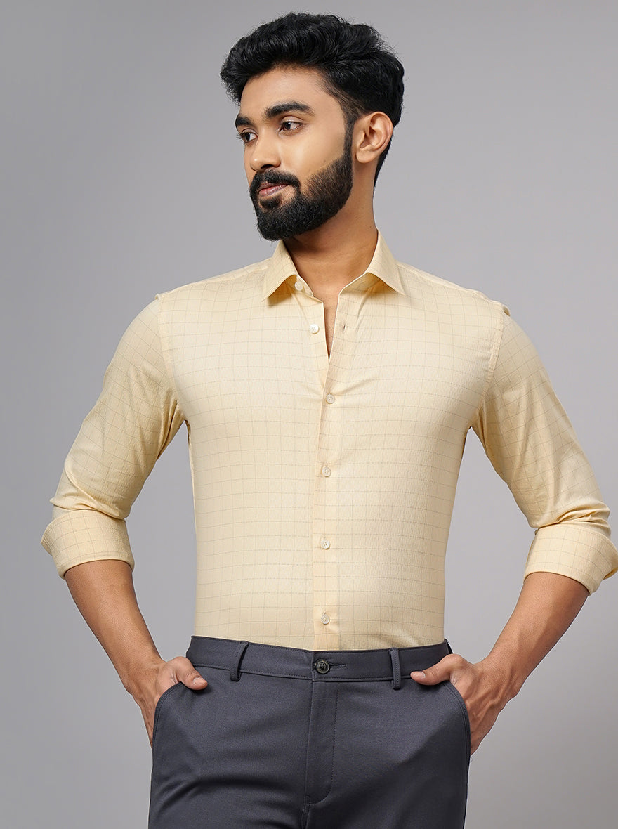 Yellow Checked Slim Fit Formal Shirt | JadeBlue Youth