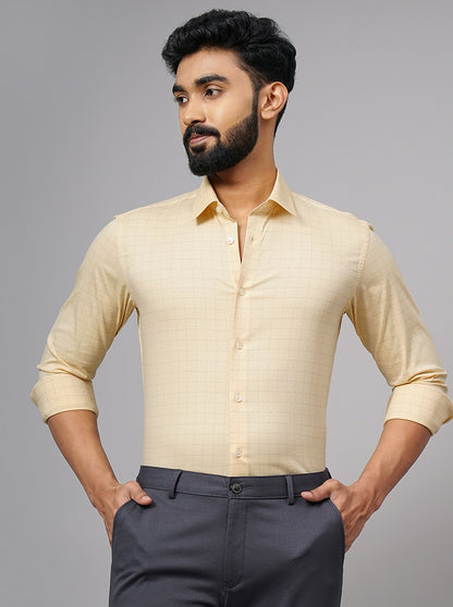 Yellow Checked Slim Fit Formal Shirt | JadeBlue Youth