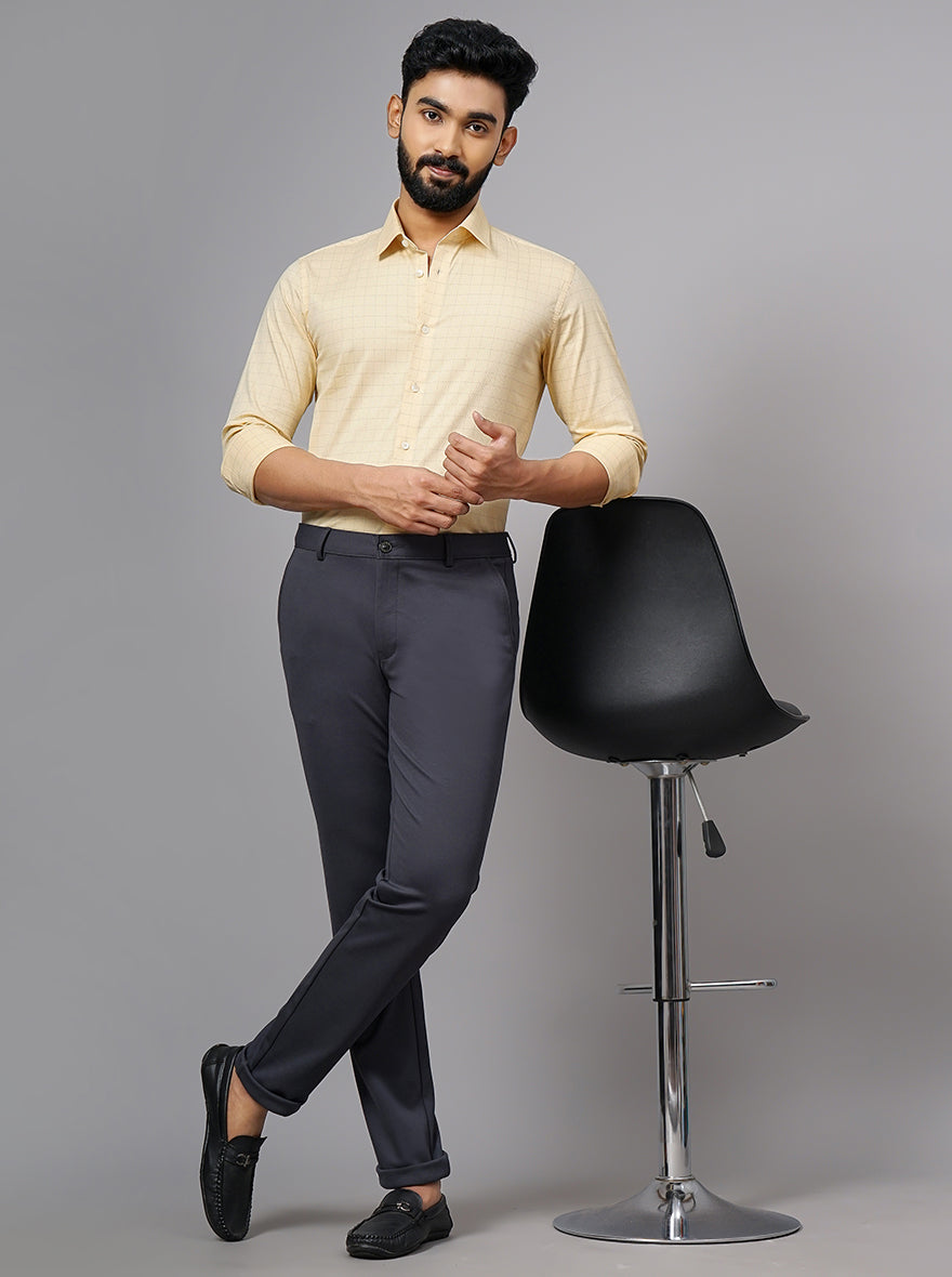 Yellow Checked Slim Fit Formal Shirt | JadeBlue Youth