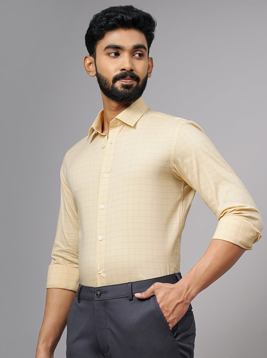 Yellow Checked Slim Fit Formal Shirt | JadeBlue Youth