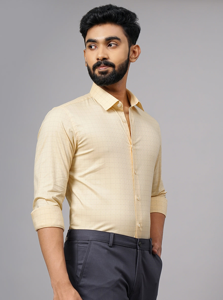 Yellow Checked Slim Fit Formal Shirt | JadeBlue Youth