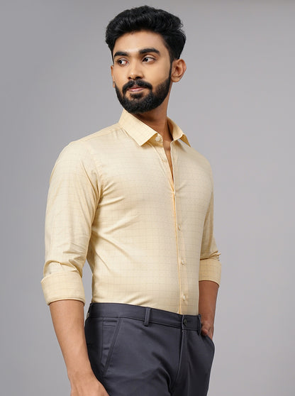 Yellow Checked Slim Fit Formal Shirt | JadeBlue Youth