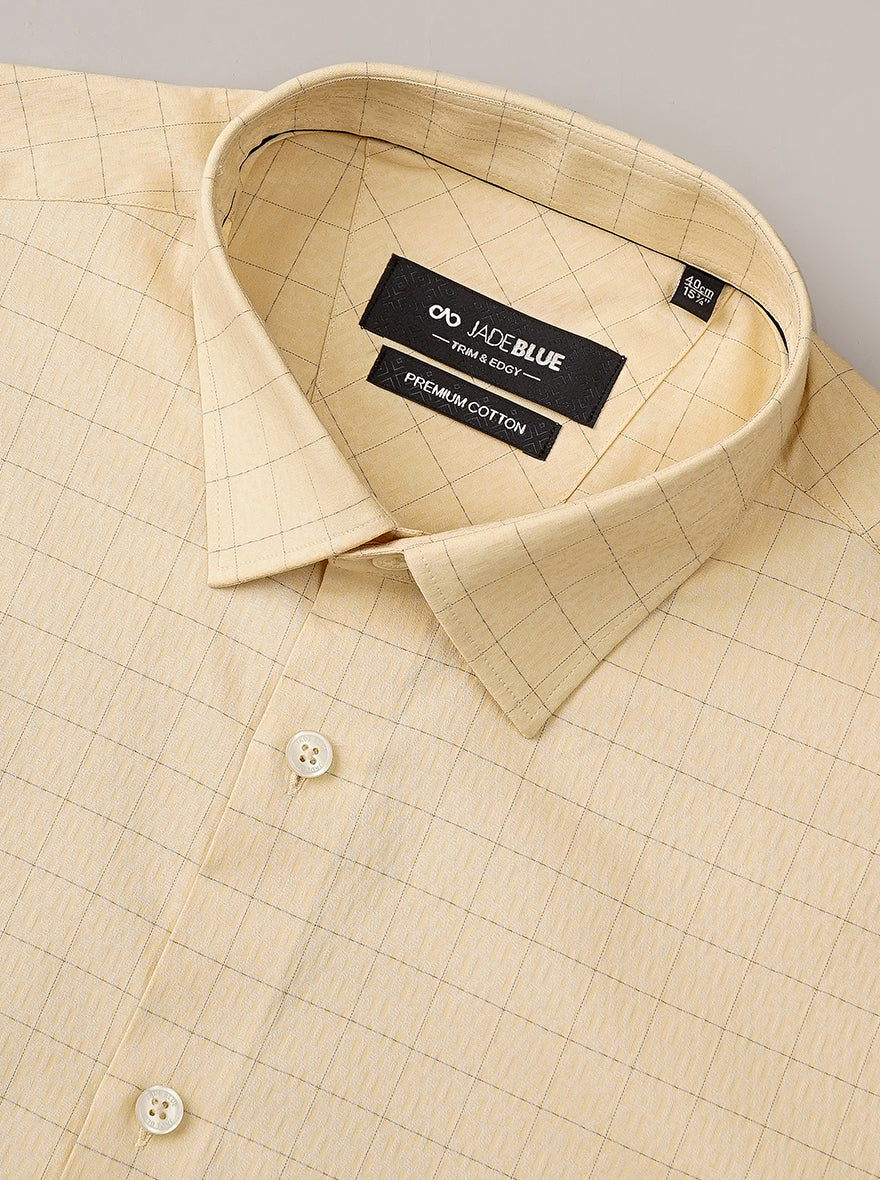 Yellow Checked Slim Fit Formal Shirt | JadeBlue Youth