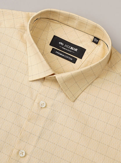 Yellow Checked Slim Fit Formal Shirt | JadeBlue Youth