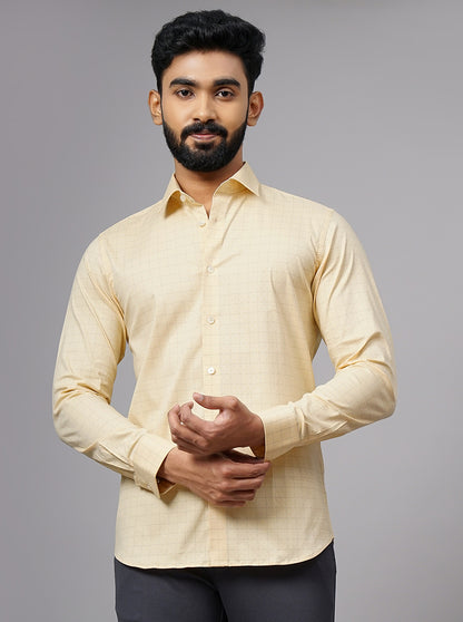 Yellow Checked Slim Fit Formal Shirt | JadeBlue Youth