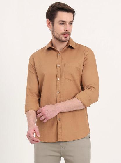 Khaki Solid Slim Fit Casual Shirt | JadeBlue
