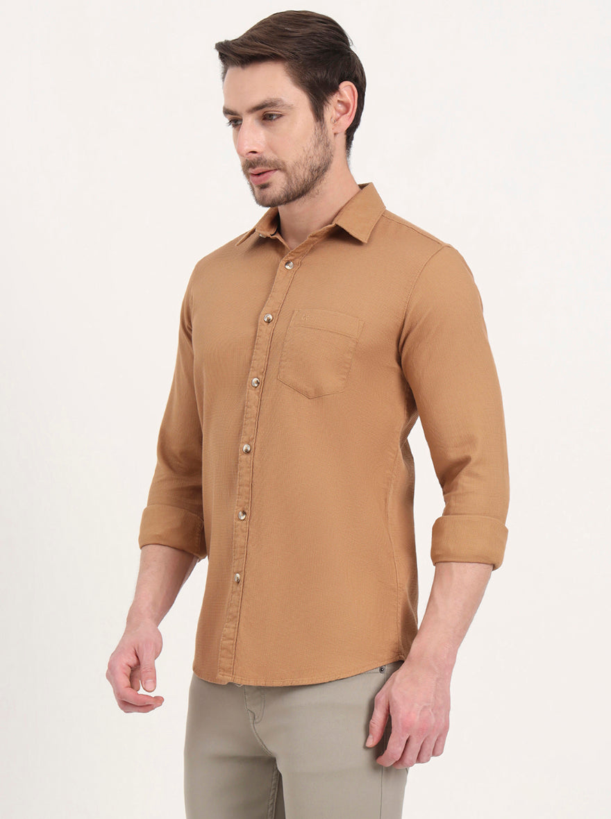 Khaki Solid Slim Fit Casual Shirt | JadeBlue