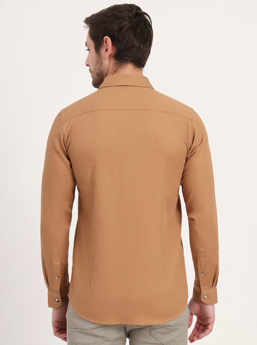 Khaki Solid Slim Fit Casual Shirt | JadeBlue