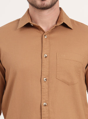 Khaki Solid Slim Fit Casual Shirt | JadeBlue