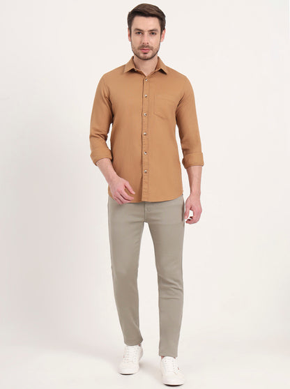 Khaki Solid Slim Fit Casual Shirt | JadeBlue