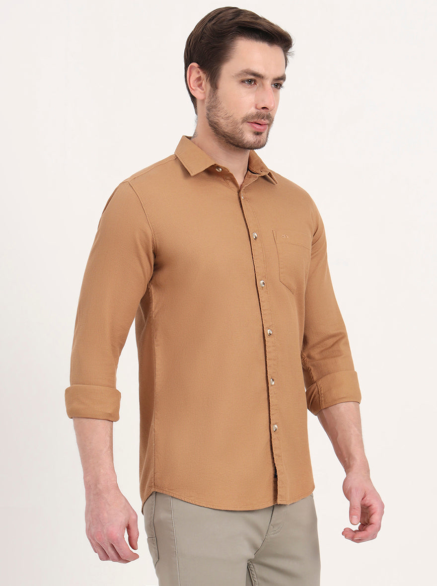 Khaki Solid Slim Fit Casual Shirt | JadeBlue