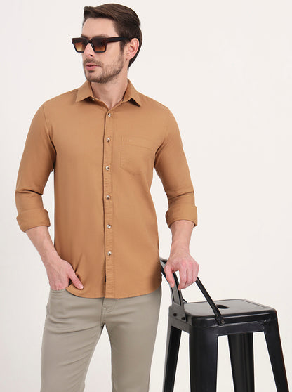 Khaki Solid Slim Fit Casual Shirt | JadeBlue