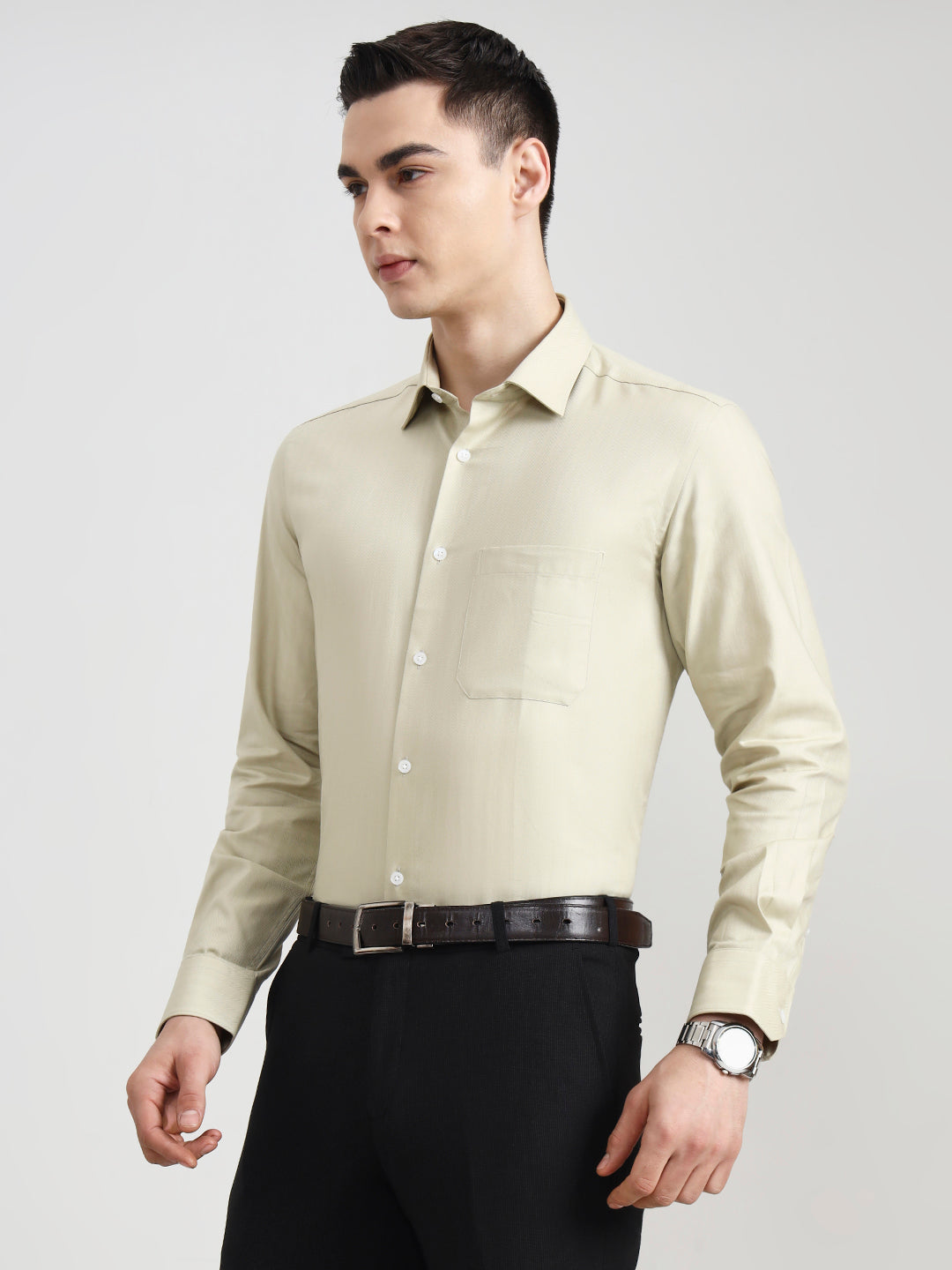 Green Solid Regular Fit Formal Shirt | JadeBlue