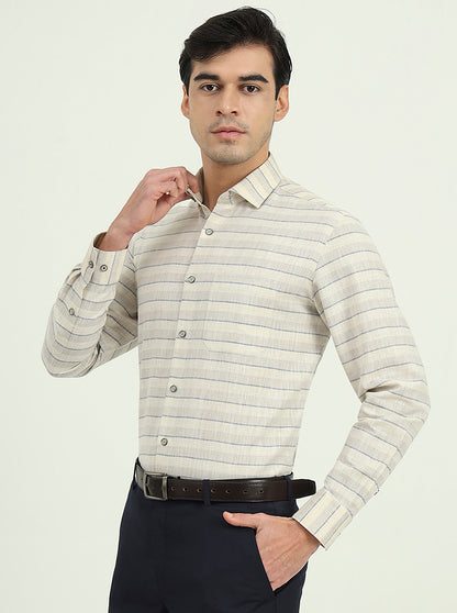 Beige Striped Slim Fit Party Wear Shirt | Greenfibre