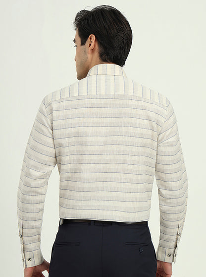 Beige Striped Slim Fit Party Wear Shirt | Greenfibre