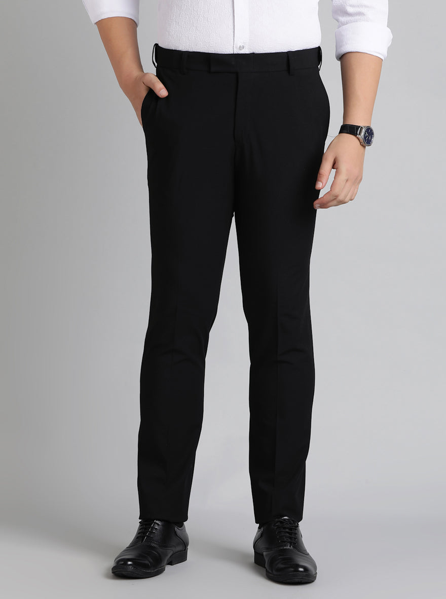 Black Solid Slim Fit Formal Trouser | Metal
