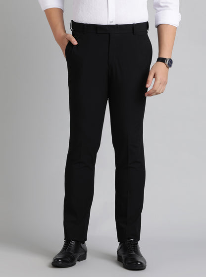 Black Solid Slim Fit Formal Trouser | Metal