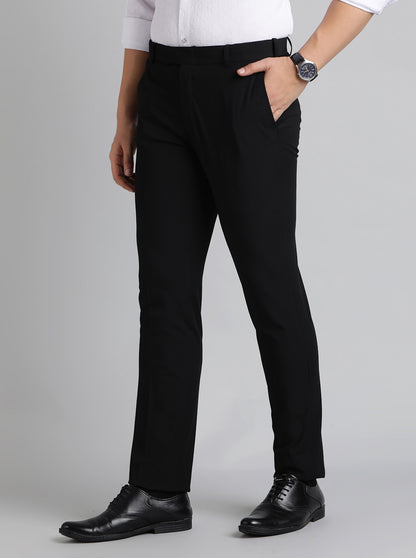 Black Solid Slim Fit Formal Trouser | Metal