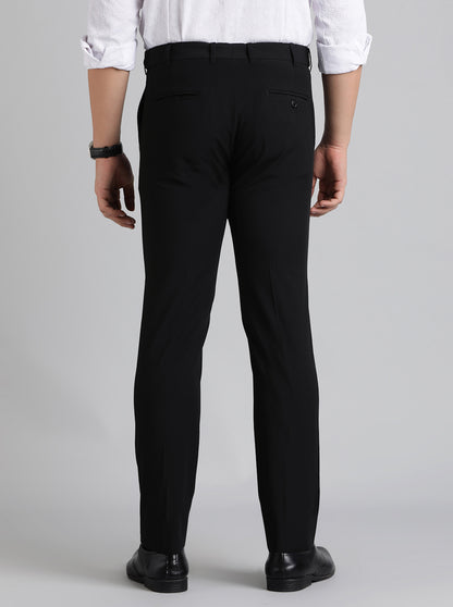 Black Solid Slim Fit Formal Trouser | Metal