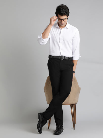 Black Solid Slim Fit Formal Trouser | Metal