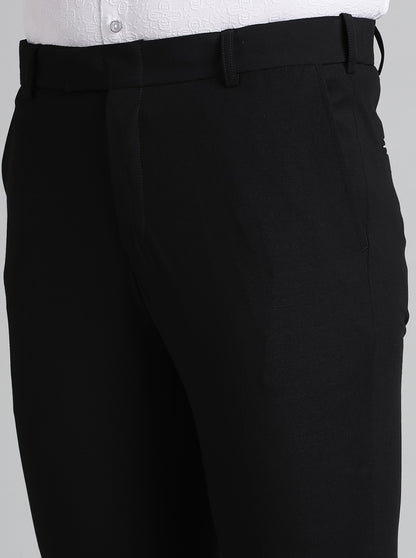 Black Solid Slim Fit Formal Trouser | Metal
