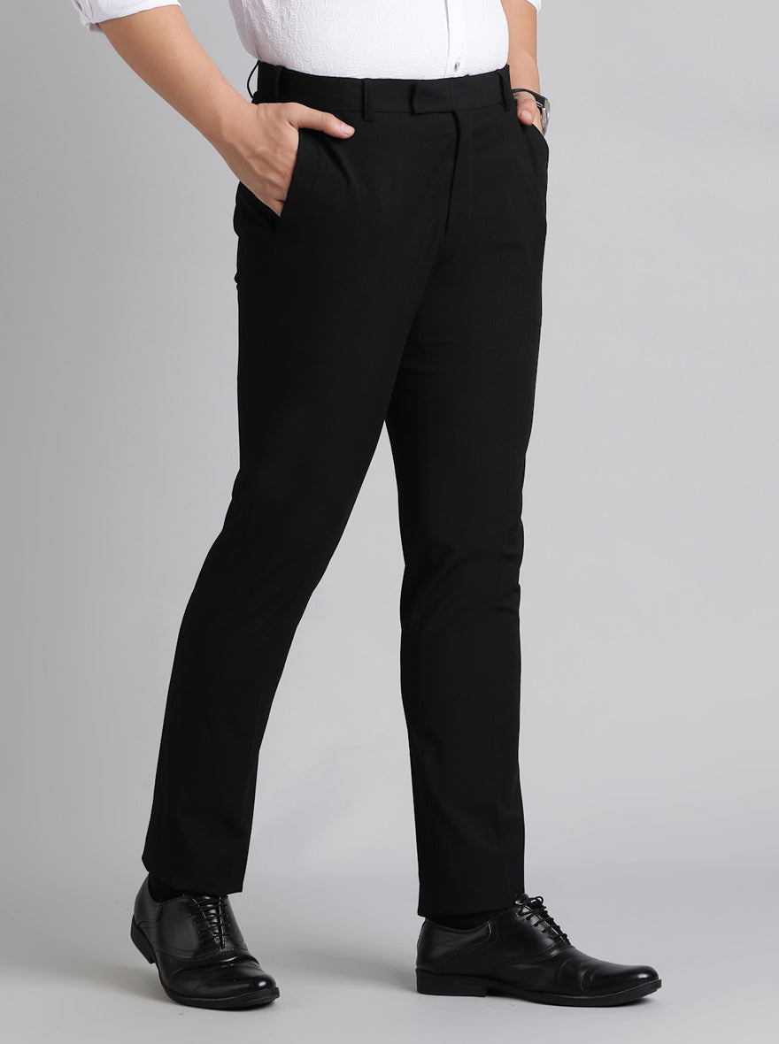 Black Solid Slim Fit Formal Trouser | Metal