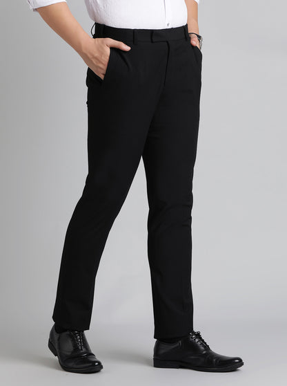 Black Solid Slim Fit Formal Trouser | Metal