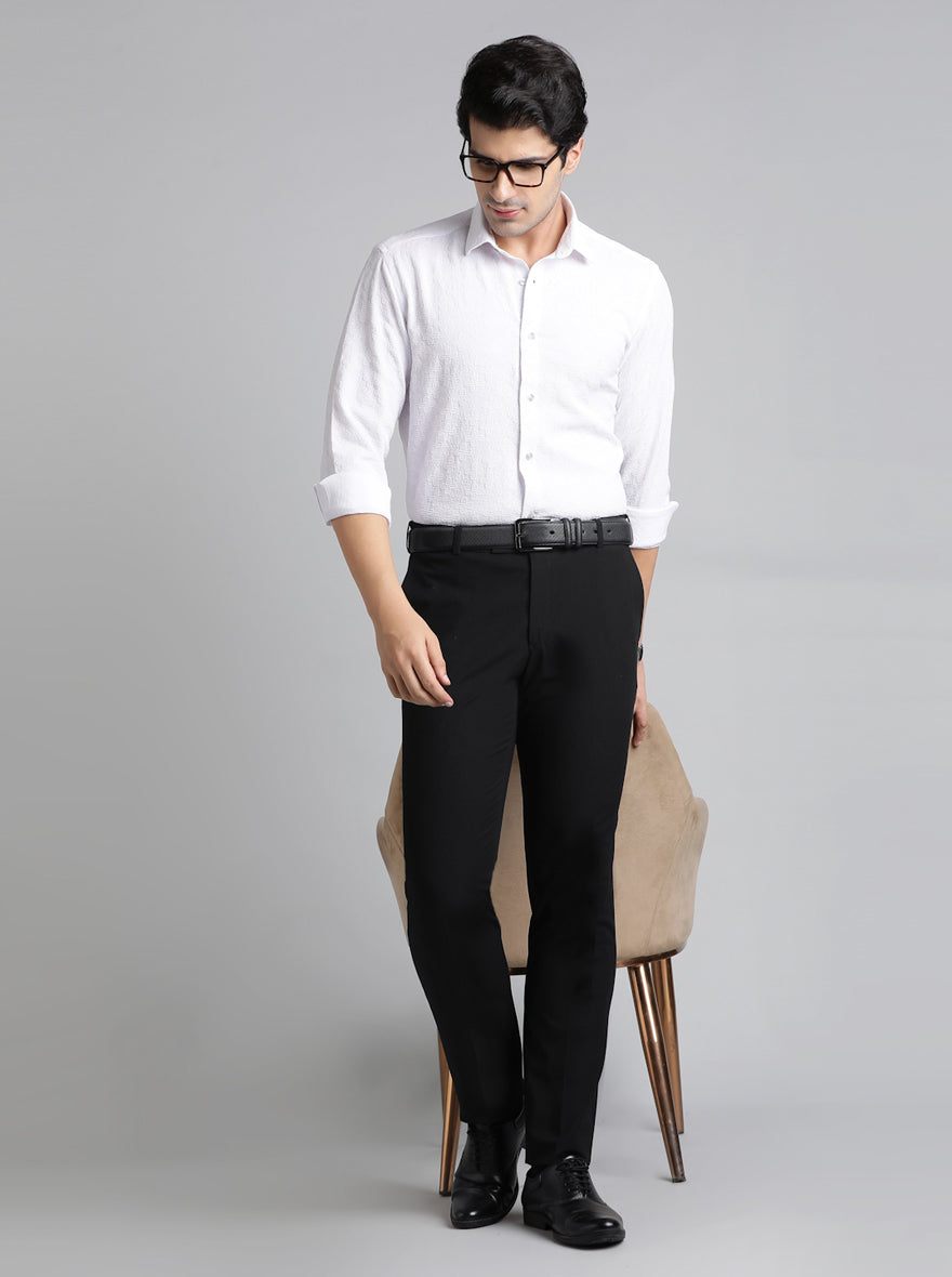 Black Solid Slim Fit Formal Trouser | Metal