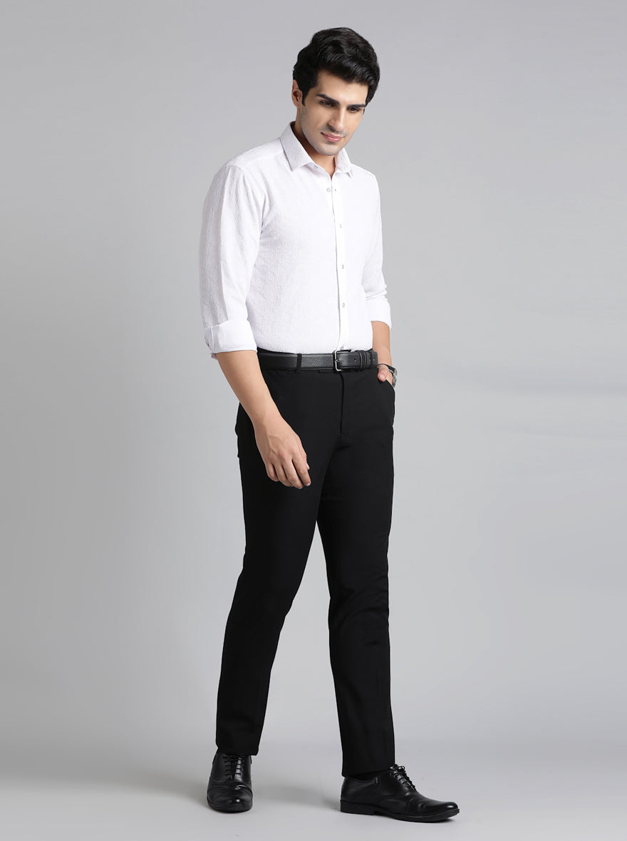 Black Solid Slim Fit Formal Trouser | Metal