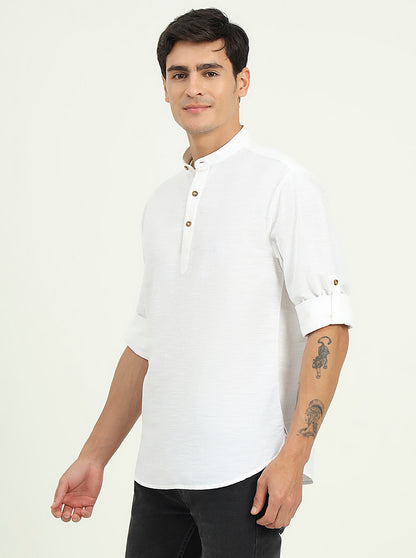 White Solid Slim Fit Semi Casual Shirt | Greenfibre