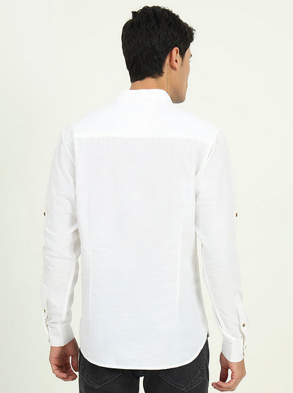 White Solid Slim Fit Semi Casual Shirt | Greenfibre