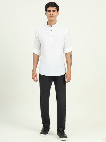 White Solid Slim Fit Semi Casual Shirt | Greenfibre