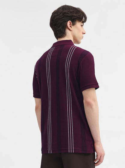 Wine Striped Slim Fit Polo T-Shirt | JadeBlue