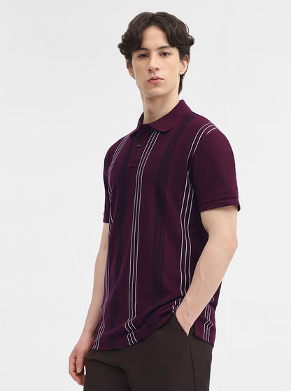 Wine Striped Slim Fit Polo T-Shirt | JadeBlue