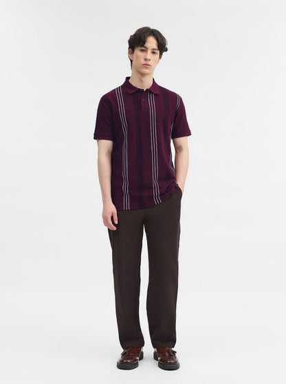 Wine Striped Slim Fit Polo T-Shirt | JadeBlue