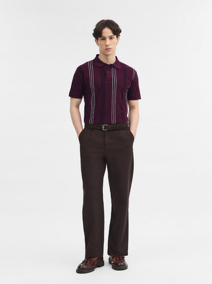 Wine Striped Slim Fit Polo T-Shirt | JadeBlue