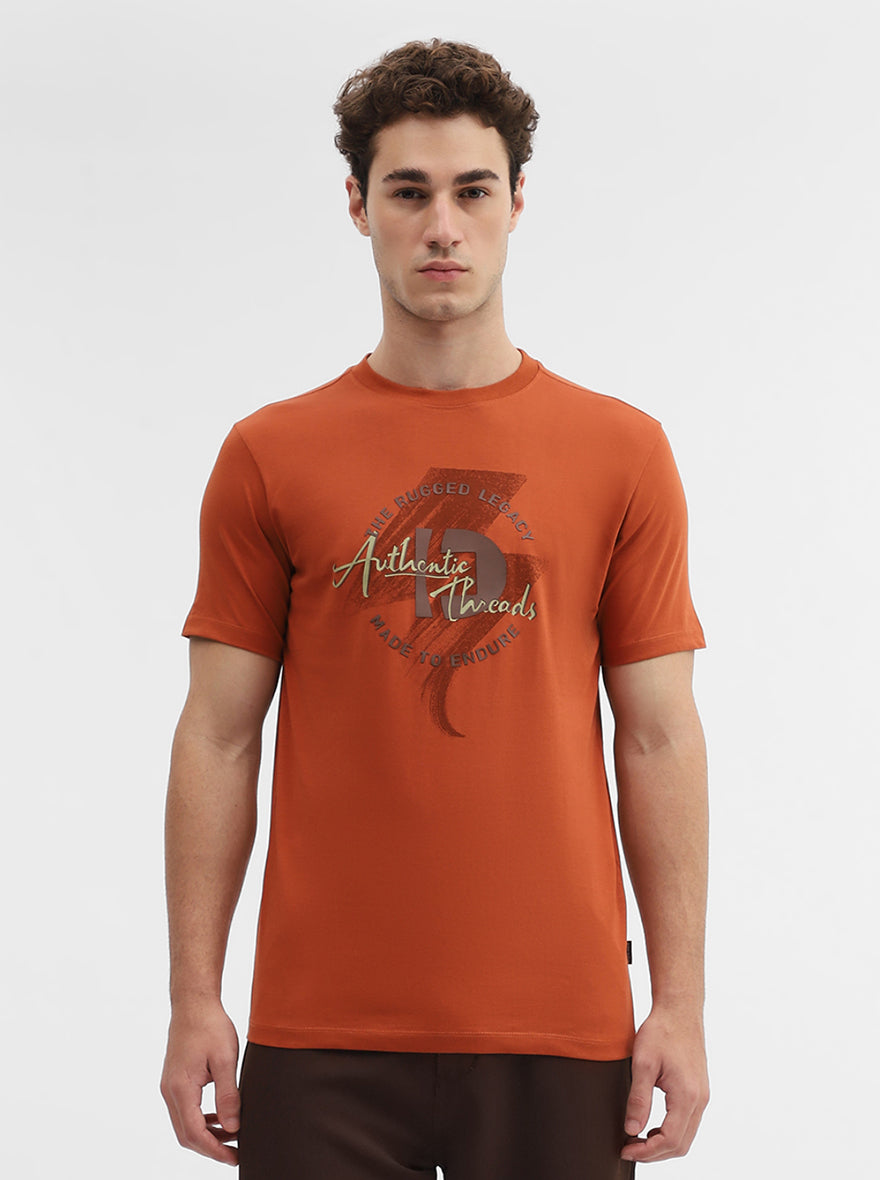 Deep Orange Printed Slim Fit T-Shirt | Greenfibre