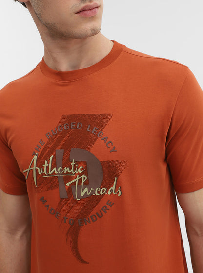 Deep Orange Printed Slim Fit T-Shirt | Greenfibre