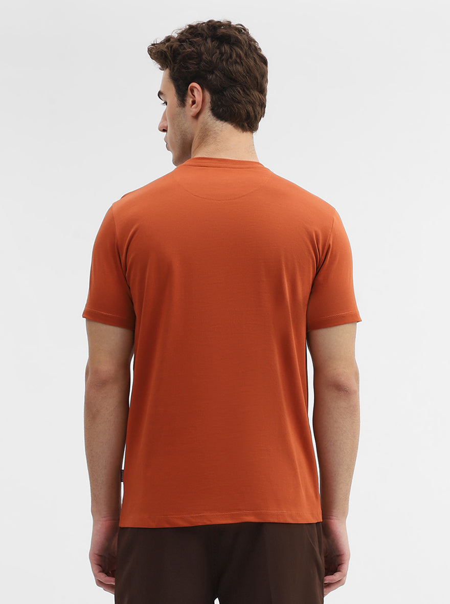 Deep Orange Printed Slim Fit T-Shirt | Greenfibre