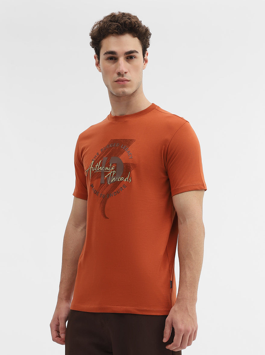 Deep Orange Printed Slim Fit T-Shirt | Greenfibre