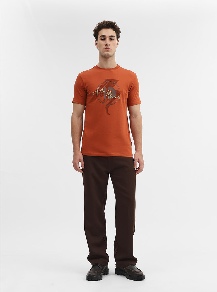 Deep Orange Printed Slim Fit T-Shirt | Greenfibre