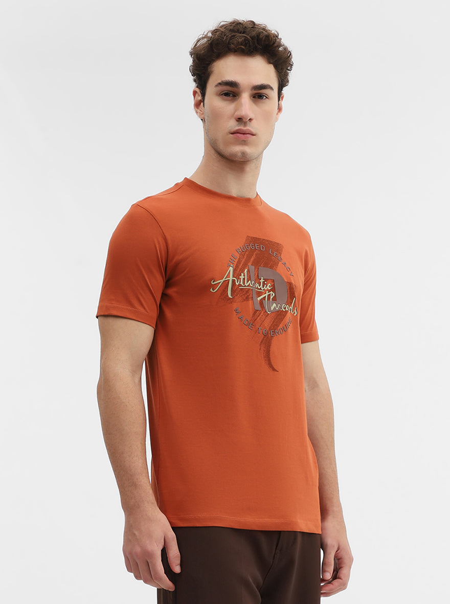 Deep Orange Printed Slim Fit T-Shirt | Greenfibre