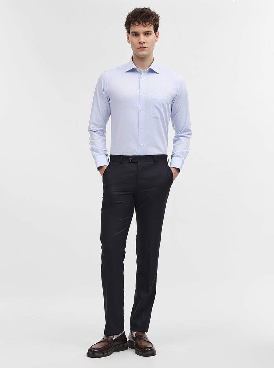 Blue Solid Slim Fit Formal Trouser | JadeBlue Super Luxe